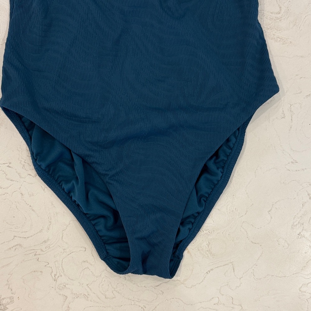 Shade & Shore Teal High-Neck Jacquard Print One-Piece Swimsuit Small (4-6) NWOT‎ - Picture 8 of 11